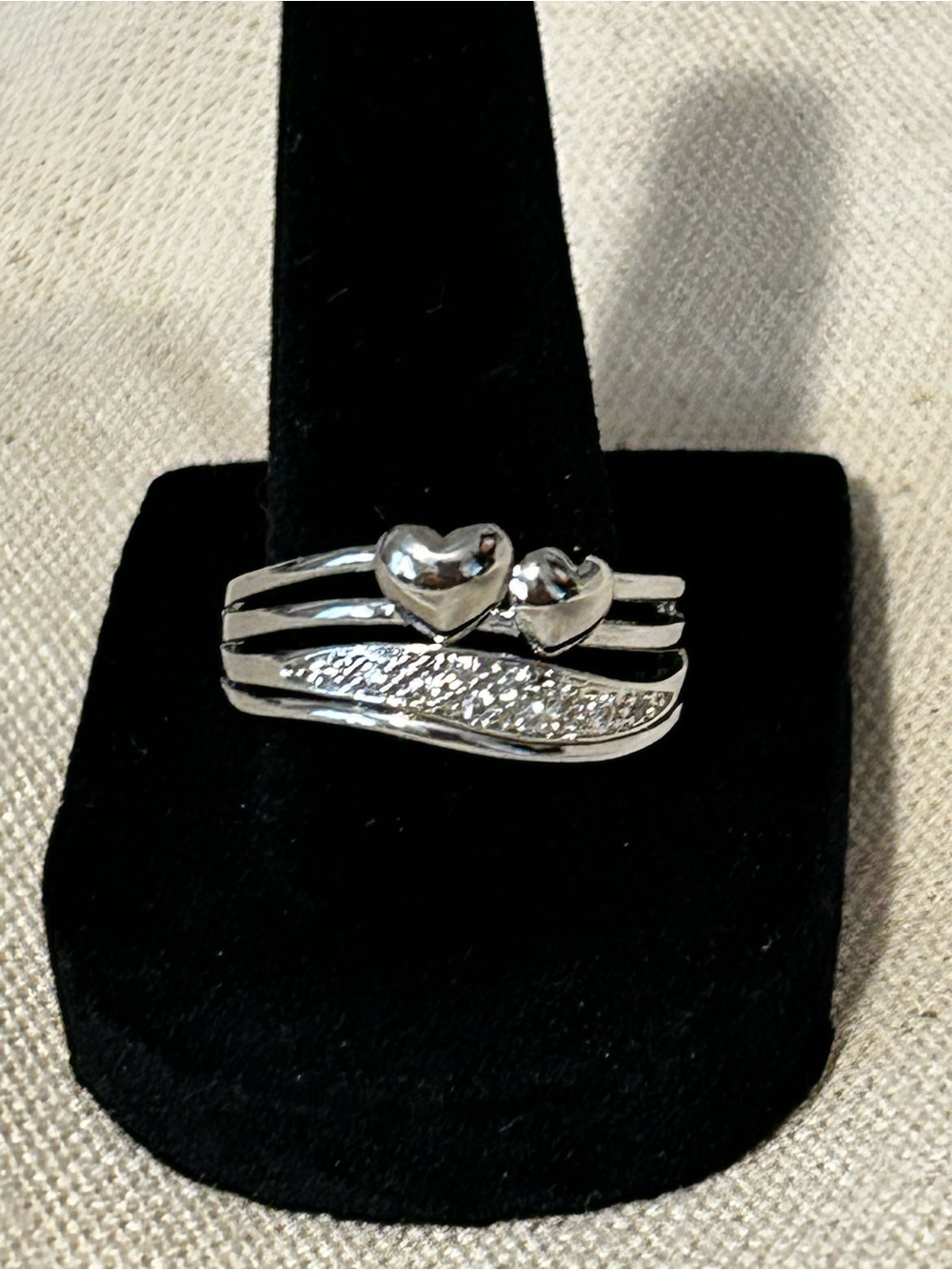 Silver tone Double Heart Band Ring